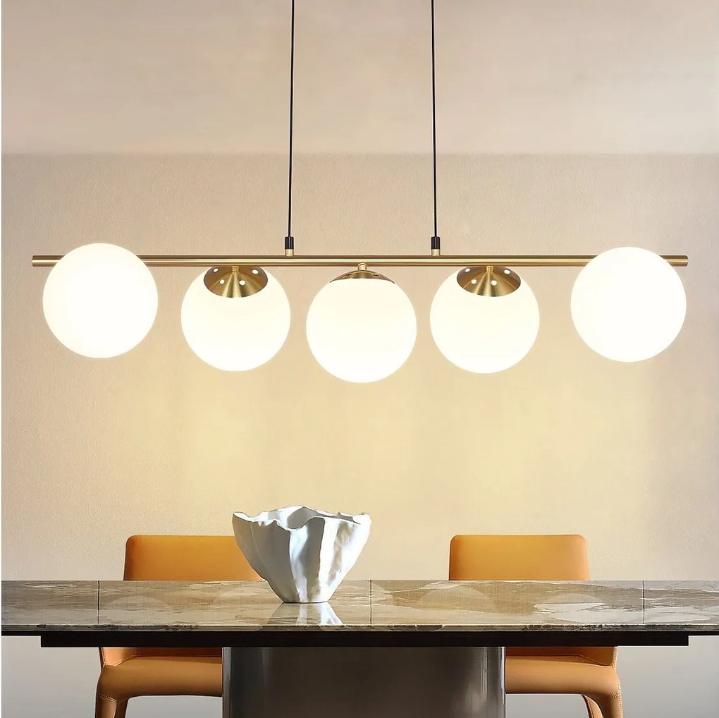 NETTLIFE Lampa wisząca złota średnica szkła 90 cm E27 nowoczesna 150 cm regulacja wysokości vintage do jadalni salon lada barowa I bez żarówki