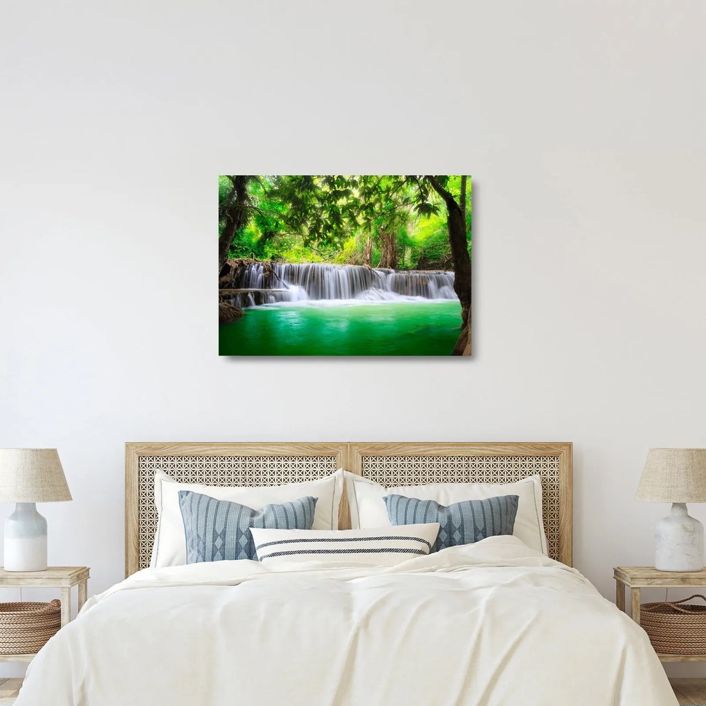 Obraz na szkle wodospadu w Kanchanaburi, Tajlandia (70x50 cm)