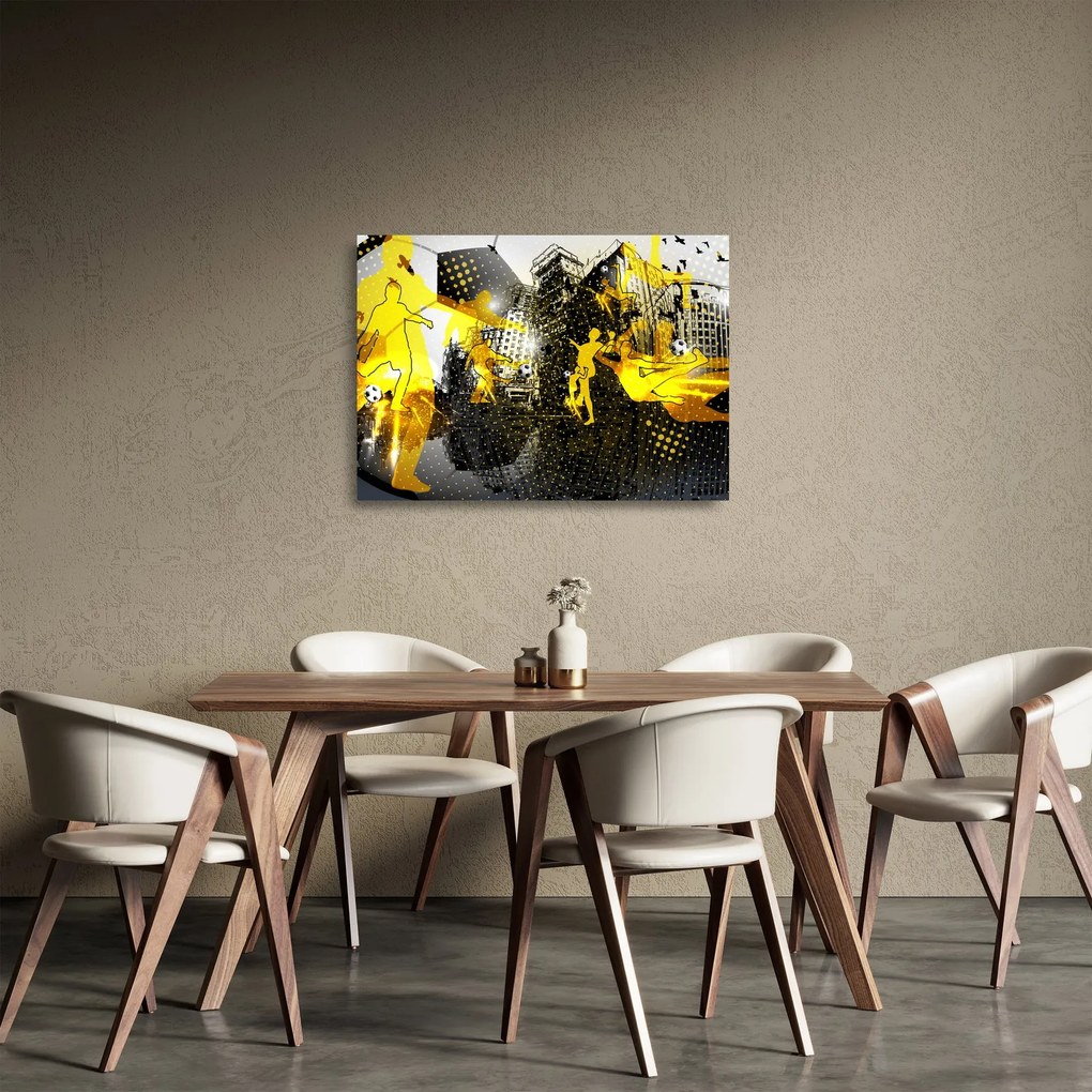Obraz na szkle - Piłka nożna w wielkim mieście (70x50 cm)