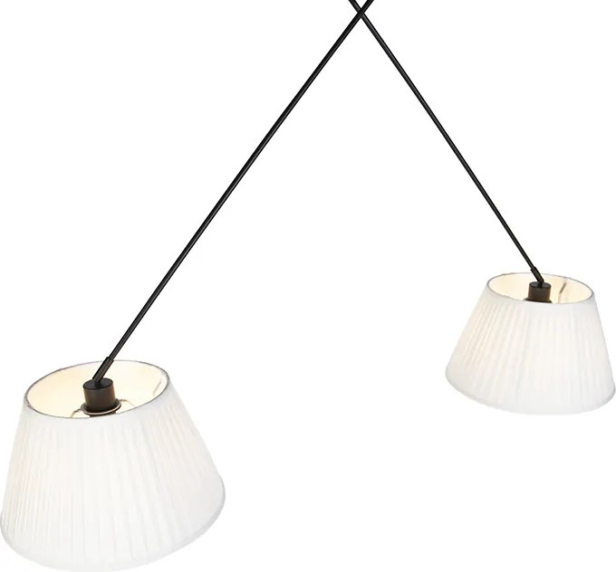 Lampa wisząca czarna z plisowanymi abażurami kremowymi 35 cm 2-światła - Blitz