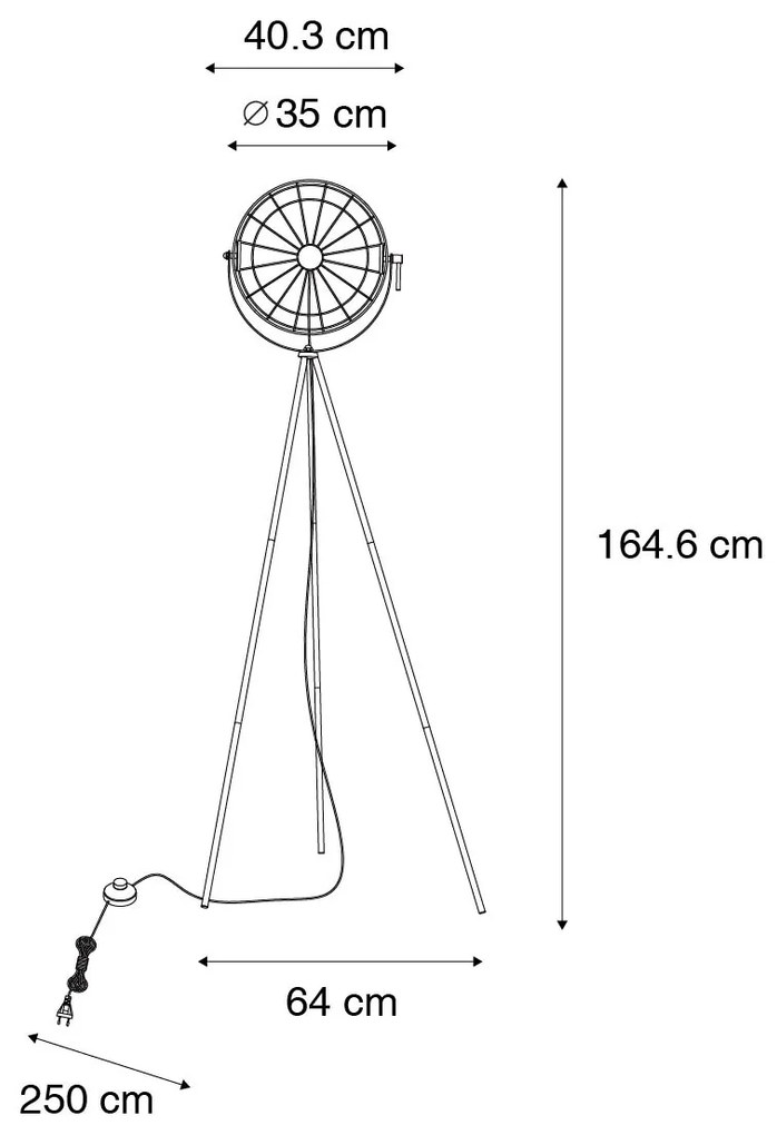Industrialna lampa podłogowa na trójnogu czarna 35 cm regulowana - HanzePrzemysłowy Oswietlenie wewnetrzne