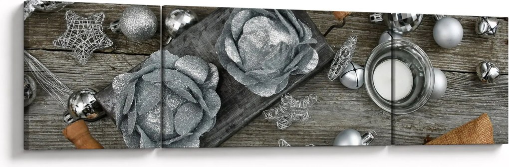 Obraz - srebrne ozdoby świąteczne (170x50 cm)