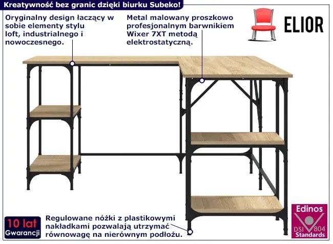 Biurko narożne w kształcie litery L w stylu loft dąb sonoma - Scardif