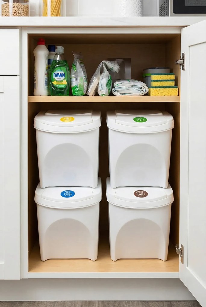 4 białe sztaplowane kosze na śmieci K6-N51