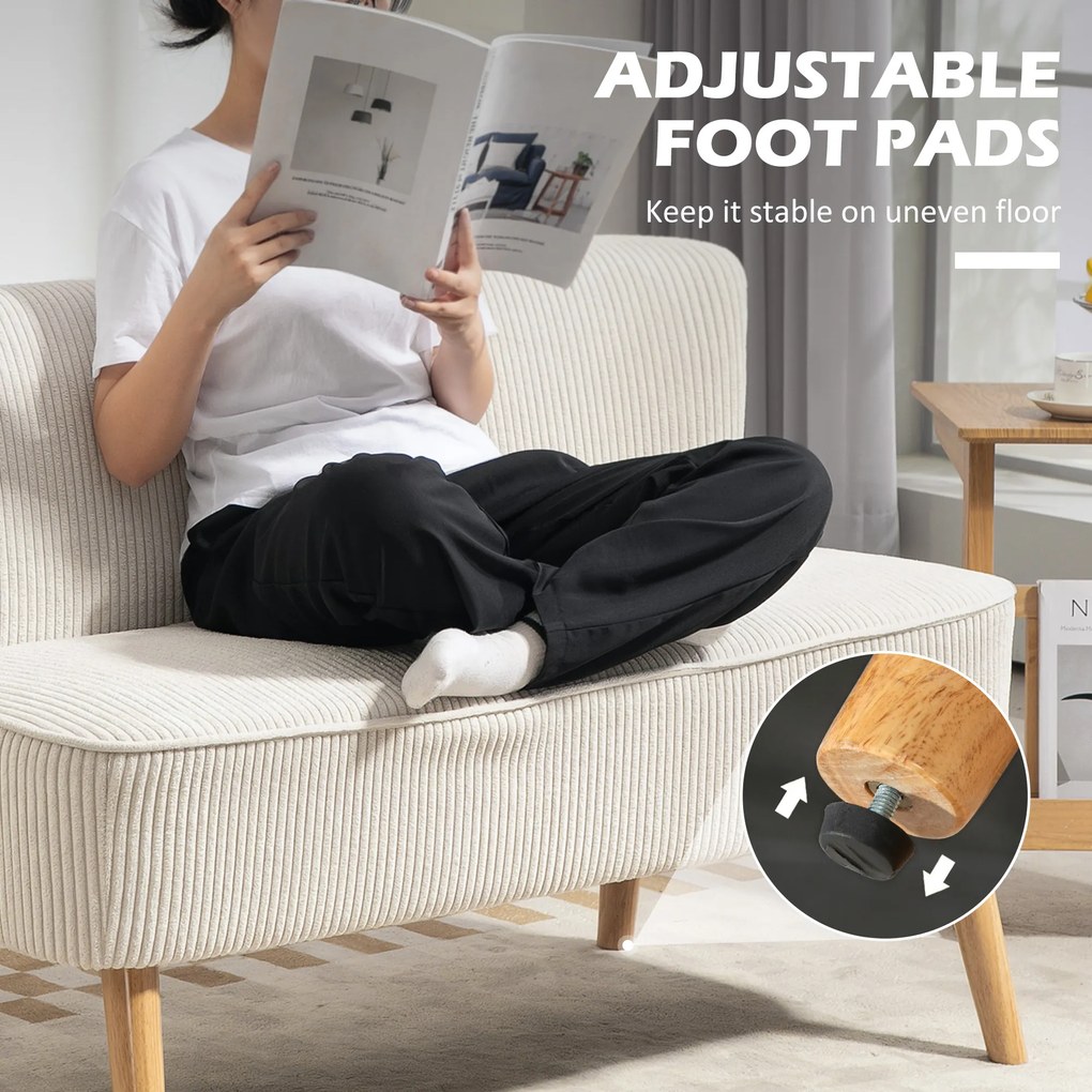 HOMCOM Dwuosobowa Kanapa, Miękkie Siedzisko, Łatwa w Utrzymaniu, Obciążenie do 150 kg, 117 x 56,5 x 77 cm, Kremowy