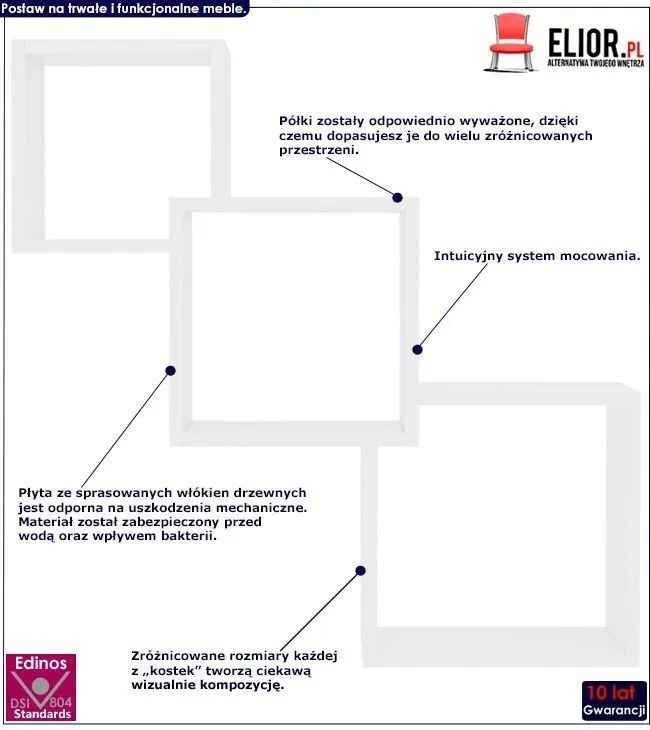 Zestaw białych półek ściennych modułowych - Lindsay