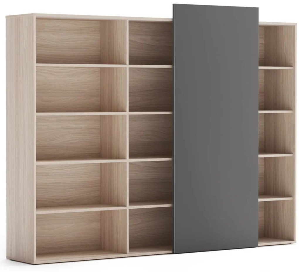 PLAN Regał biurowy wysoki długi BLOCK, 2390 x 400 x 1748, Dąb naturalny / grafitowy