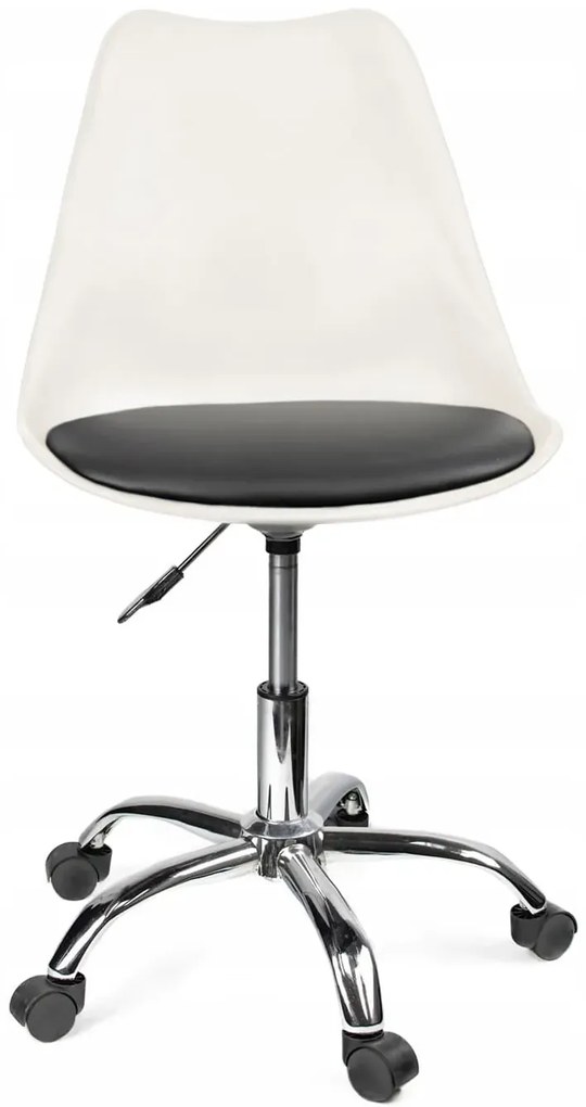 Białe krzesło na kółkach z czarną poduszką H5-N21
