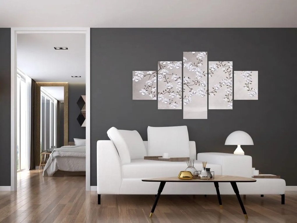 Obraz - Kwiaty w szarym krajobrazie (125x70 cm)