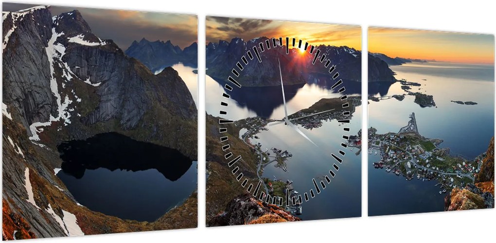 Obraz - Krajobraz górski, Norwegia (z zegarem) (90x30 cm)