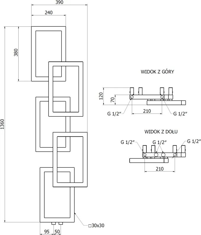 Mexen Grid grzejnik łazienkowy dekoracyjny 1360 x 390 mm, 349 W, czarny - W215-1360-390-00-70