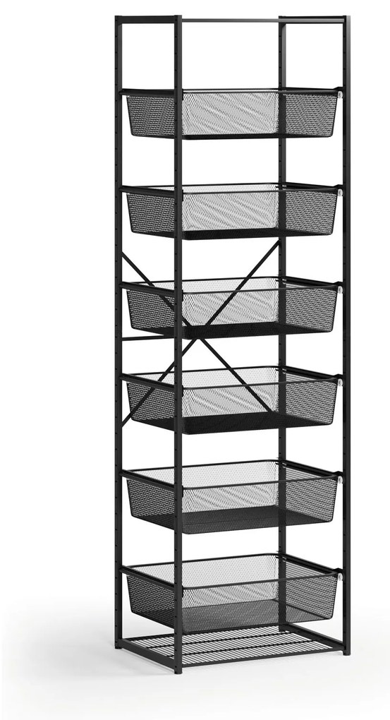Otwarty regał koszowy, 6x kosz z drobną siatką, TYP V, 600 × 460 × 2020 mm, czarny