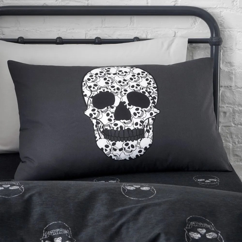 Ciemnoszara pościel dziecięca dwuosobowa 200x200 cm Skulls – Catherine Lansfield