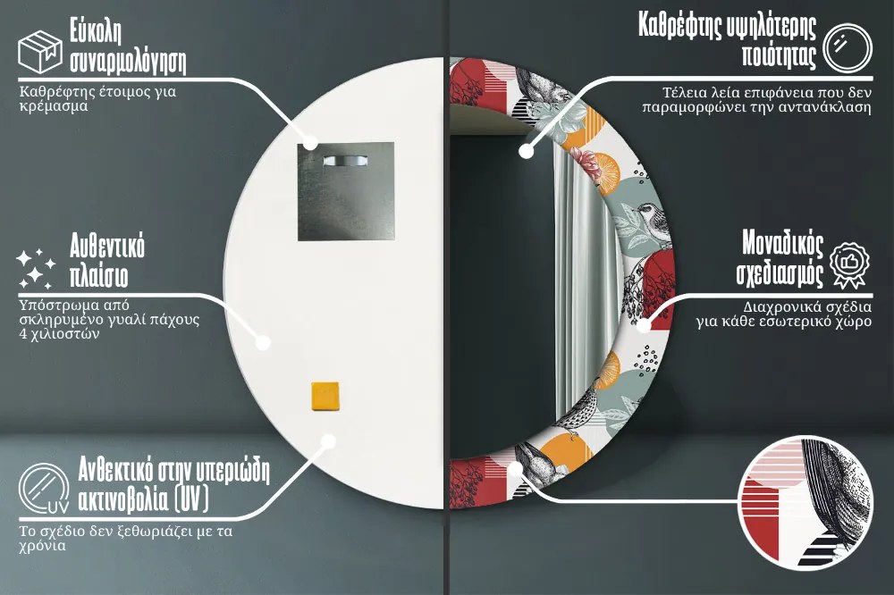Abstrakcja z ptakami Lustro dekoracyjne okrągłe