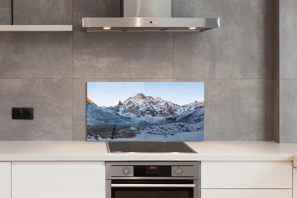 Szklany Panel Zimowe Jezioro w Górach