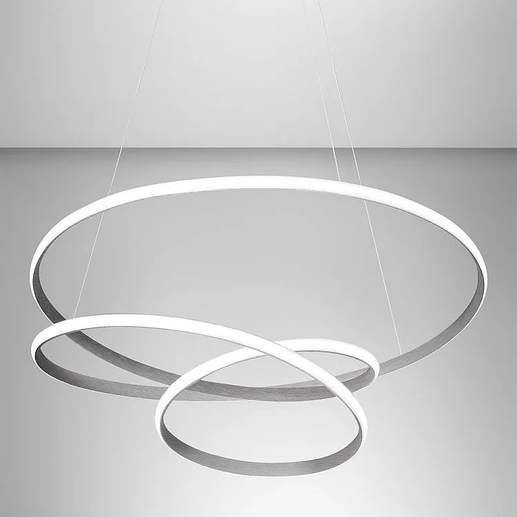 Diva - lampa wisząca LED 80W z możliwością ściemniania - nowoczesny design z tytanu i aluminium, ciepłe światło 3000K, splecione pierścienie o średnicy 85 cm