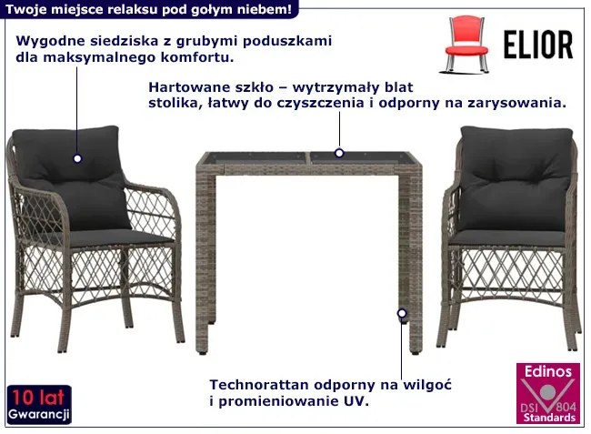 Szary zestaw ogrodowy ze stolikiem - Talles