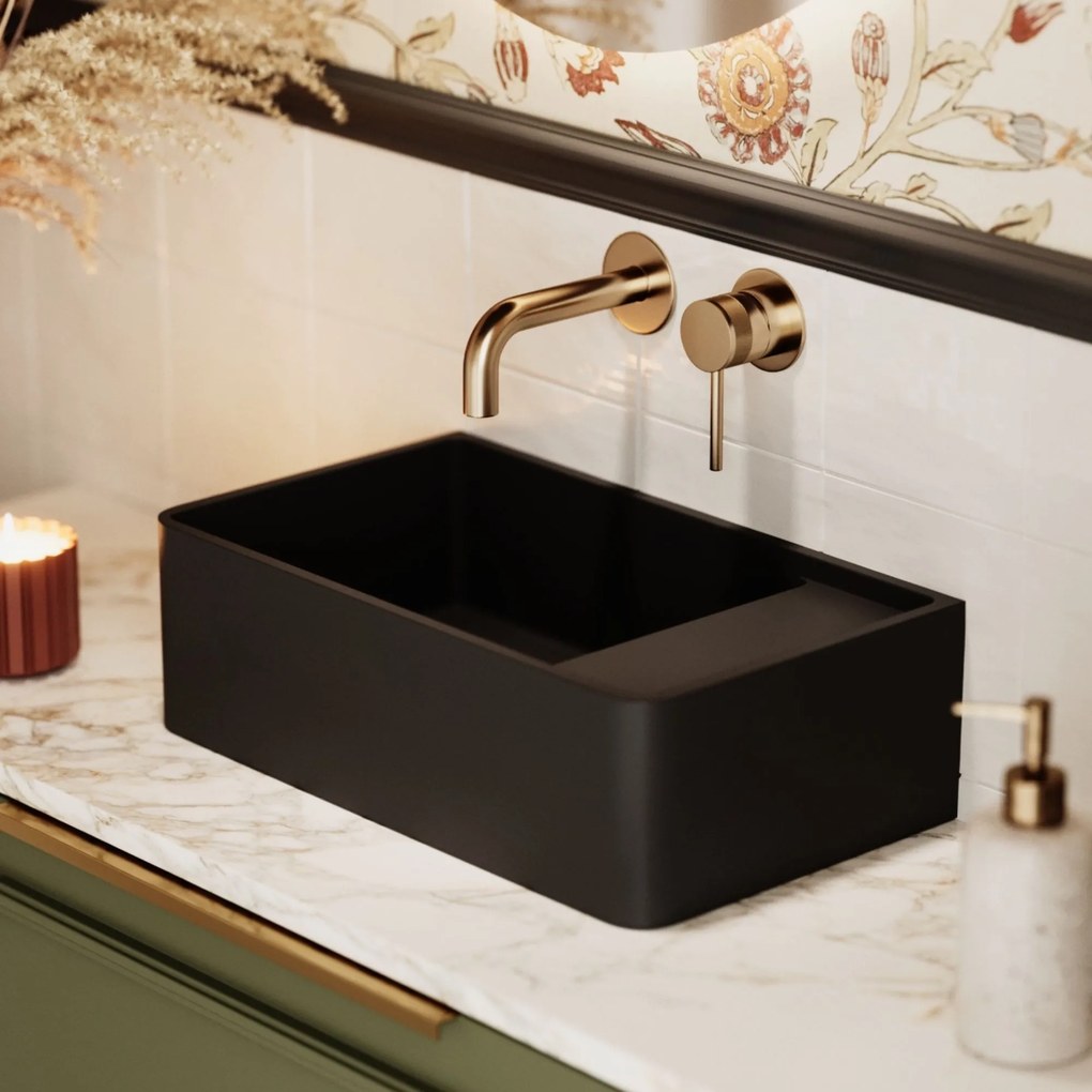 Umywalka z kamienia syntetycznego nablatowa / wisząca prostokątna czarna 43 cm x 25 cm EVELIA Black : Otwór na baterię - Nie, Typ montażu - nablatowa