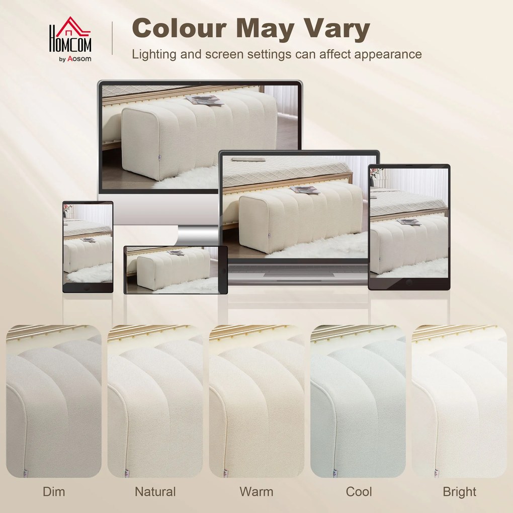 Nowoczesna ławka tapicerowana HOMCOM 110×40×44 cm — kremowa, obicie lnopodobne, udźwig 220 kg