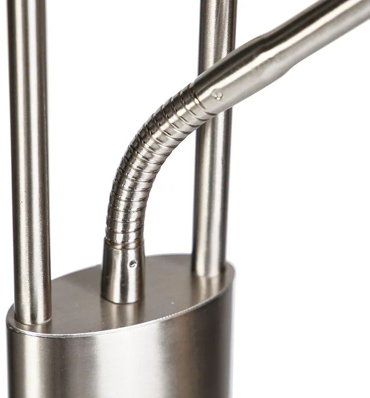 Nowoczesna lampa stojąca stal i szkło w tym LED z ramieniem do czytania - Divine