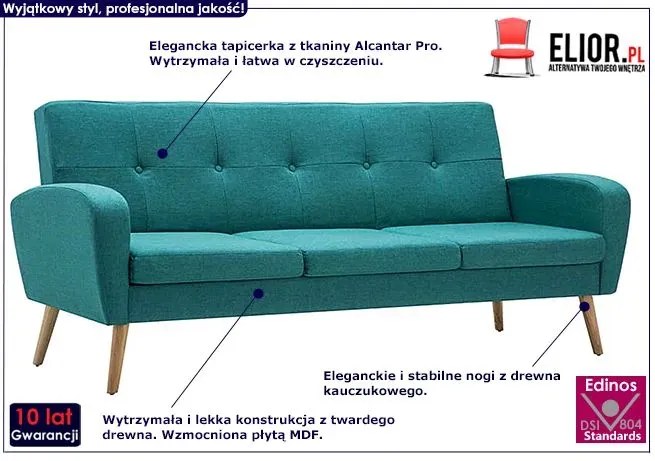 Trzyosobowa sofa pikowana zielona - Umberro 3Q