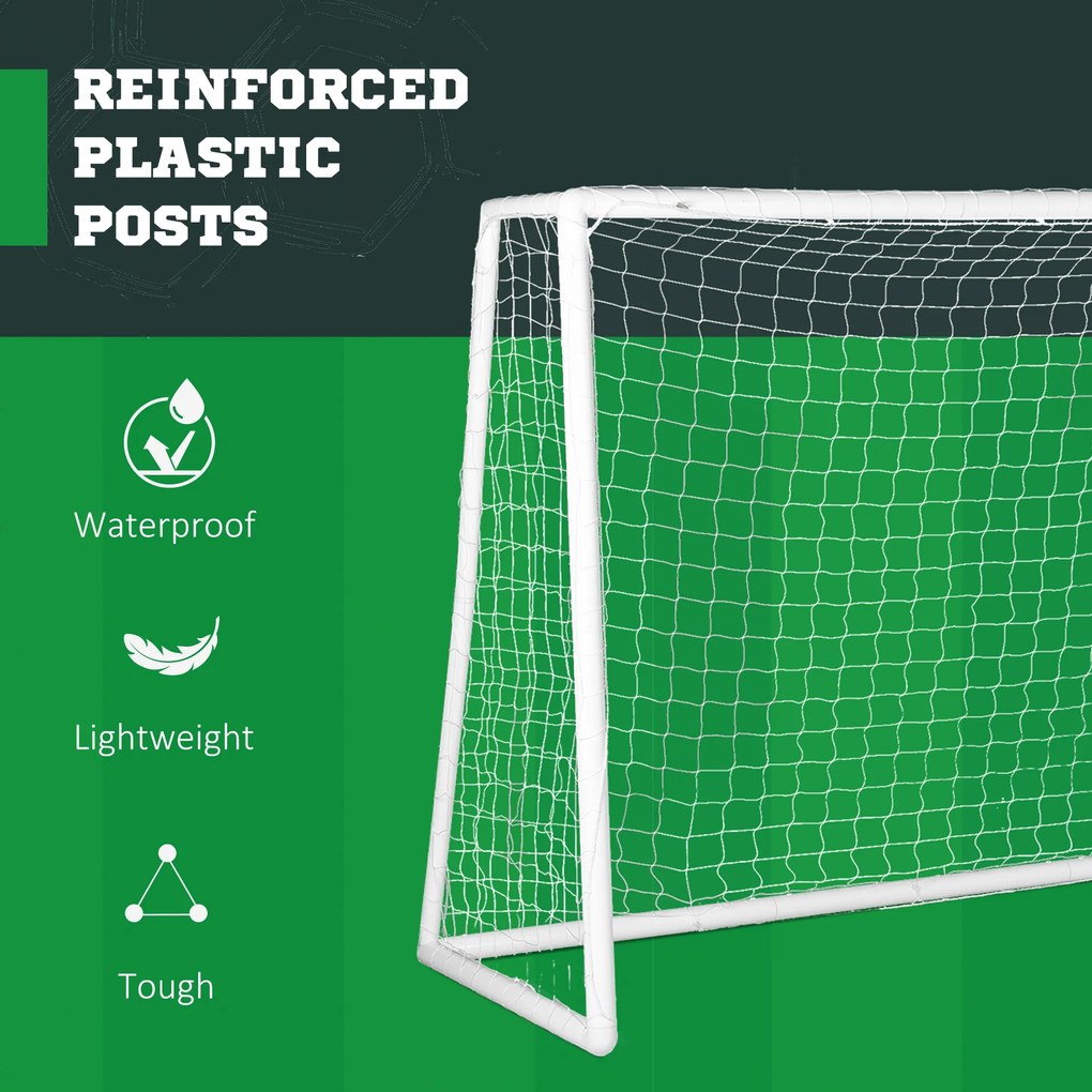 SPORTNOW Bramka do piłki nożnej, solidna siatka, rama z tworzywa sztucznego, kołki, 300L x 120B x 200H cm, Biały