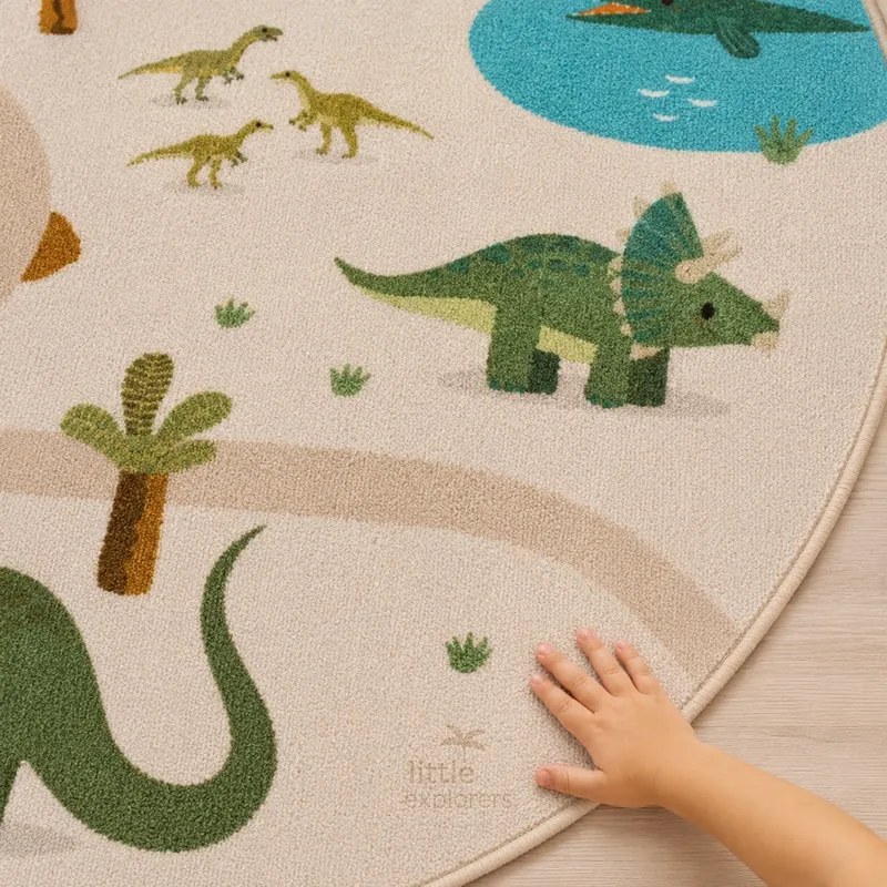 Dywan dziecięcy Coco Dinozaury beżowe koło 120 cm x 120 cm