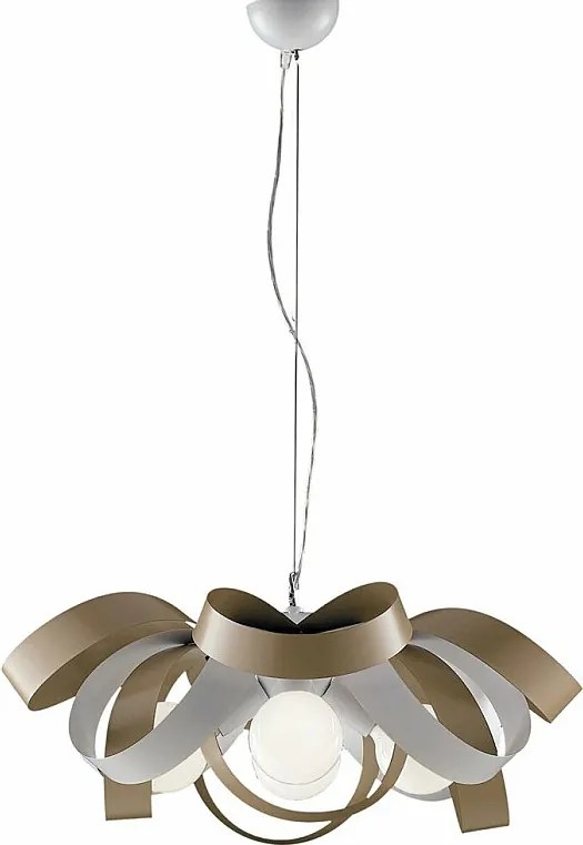 Primula lampa wisząca z żelaza biała i gołębia szarość, 4 lampy, regulowany stalowy kabel, Ø66 cm