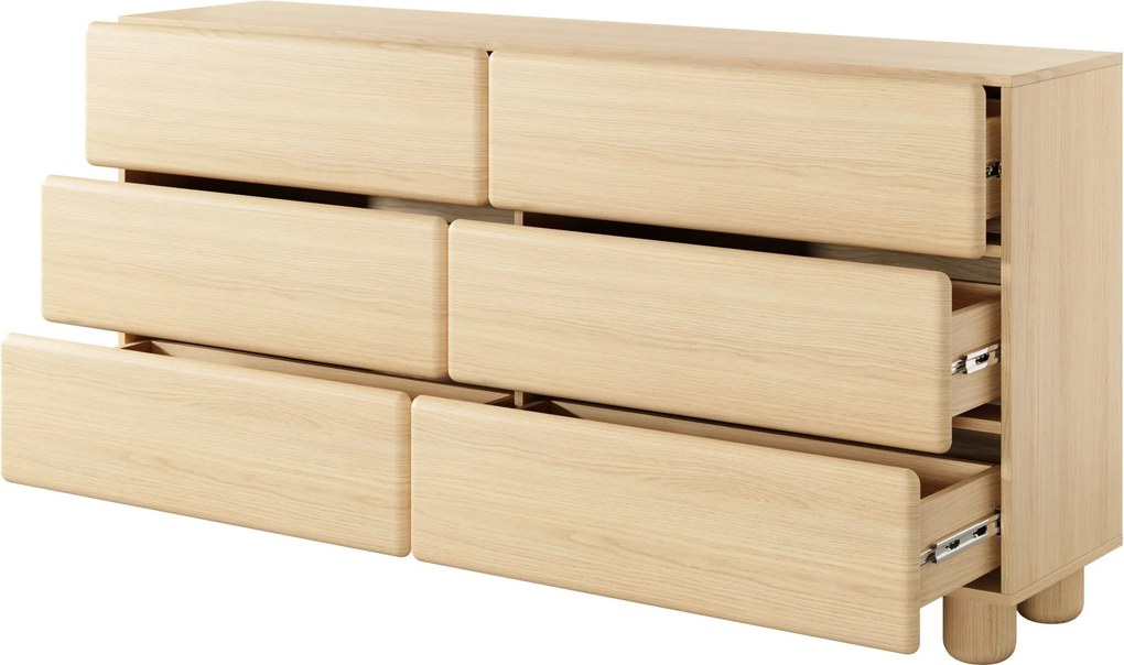 Komoda PALLA 160,1 cm do Salonu Sypialni 6 Szuflad Dąb