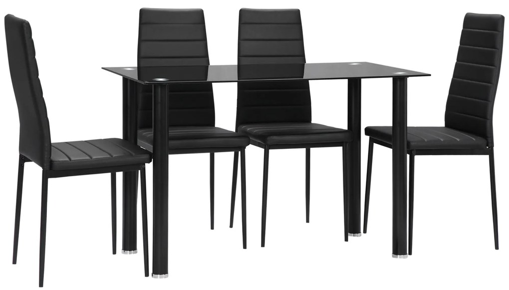 HOMCOM 5-częściowy Zestaw Jadalny Zestaw Stołowy Stół z 4 Krzesłami, nowoczesny design, stół z blatem z hartowanego szkła, Czarny