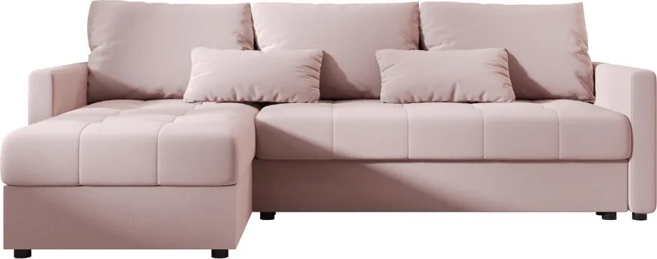 Rozkładany, dwustronny narożnik do salonu VENORIA 220x143 cm, pudrowo różowy + 2 poduszki GRATIS