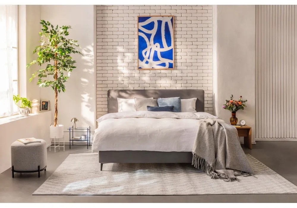 Szare tapicerowane łóżko dwuosobowe z materacem i stelażem 180x200 cm Noira Slim – Bonami Selection