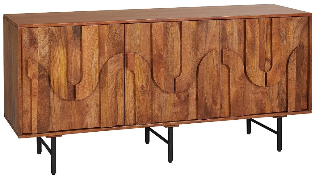 Komoda 3-drzwiowa z drewna mangowca i czarnego metalu - Naturalny - MIZORAM