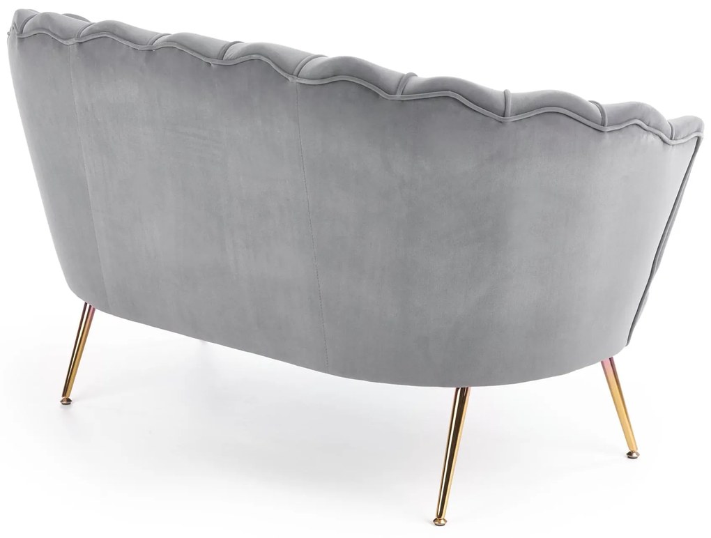 ALMA XL sofa popielaty, złoty 2-osobowa, velvet, muszla