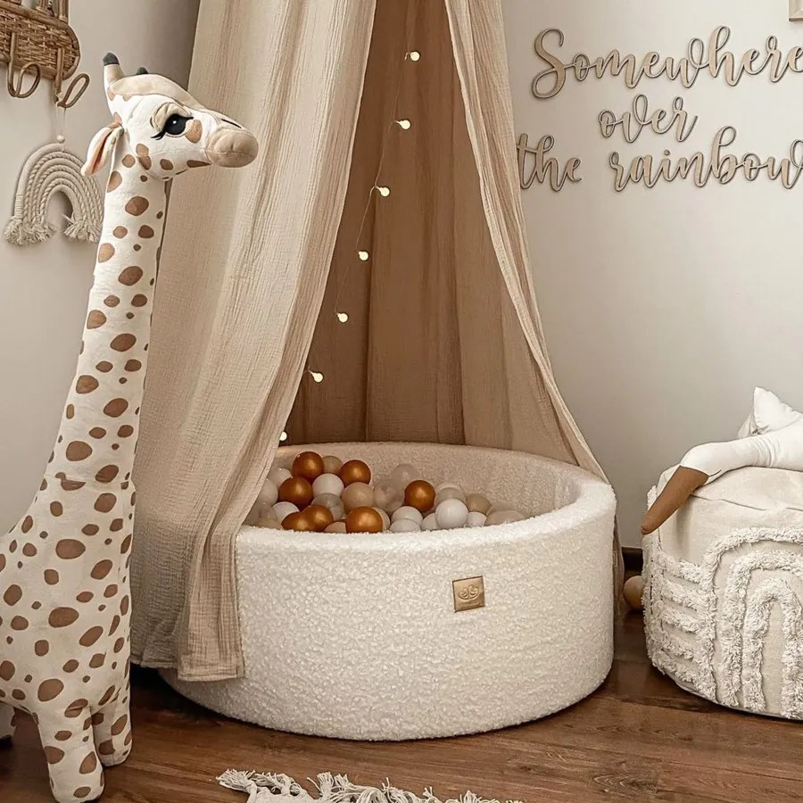 Okrągły suchy basen dla dziecka, 90x30cm, boucle, biały, bez piłek - meowbaby®