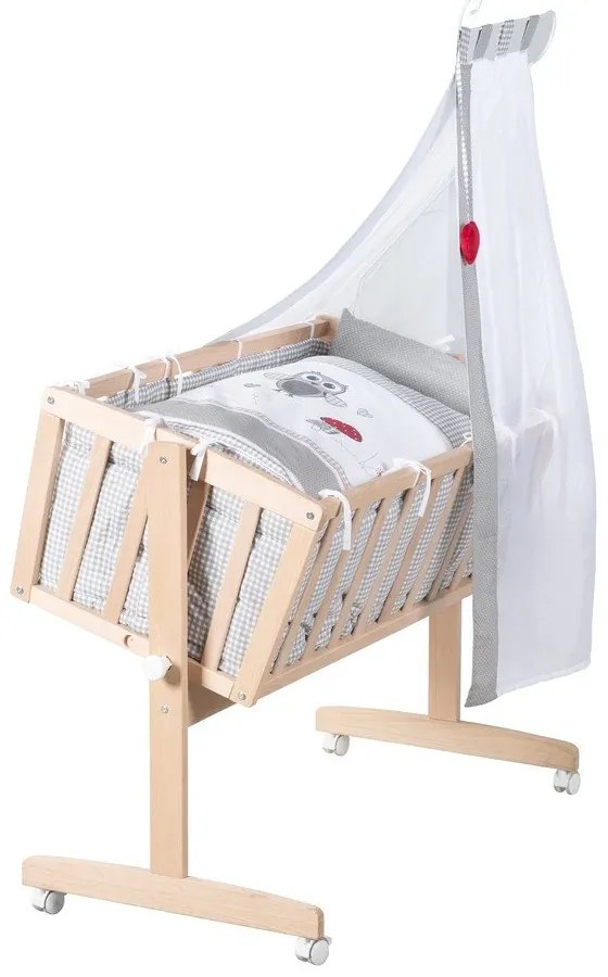 Kołyska z litego drewna bukowego na kółkach/z baldachimem 40x90 cm w naturalnym kolorze Adam and Owl – Roba