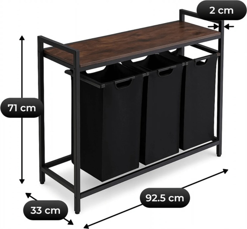 Kosz na Pranie FINN 120L z Półką Dąb Rustykalny/Czarny Nowoczesny Loft