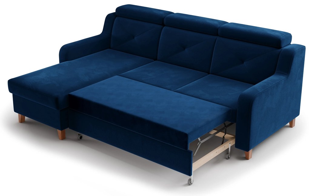 Narożnik Laksaro z funkcją spania lewostronny - niebieski welur Trinity 31