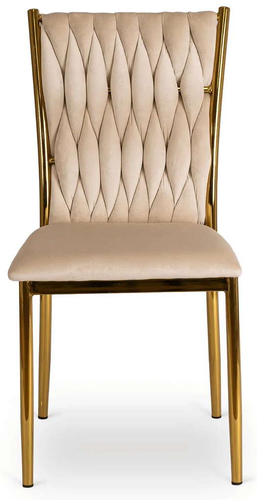 Krzesło Tapicerowane Plecione do Salonu DAN Kremowe Welurowe Nowoczesne Glamour