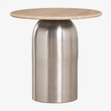 Stolik Nocny Ø40 Cm Alliser Clear Brush & Travertine - Sklum