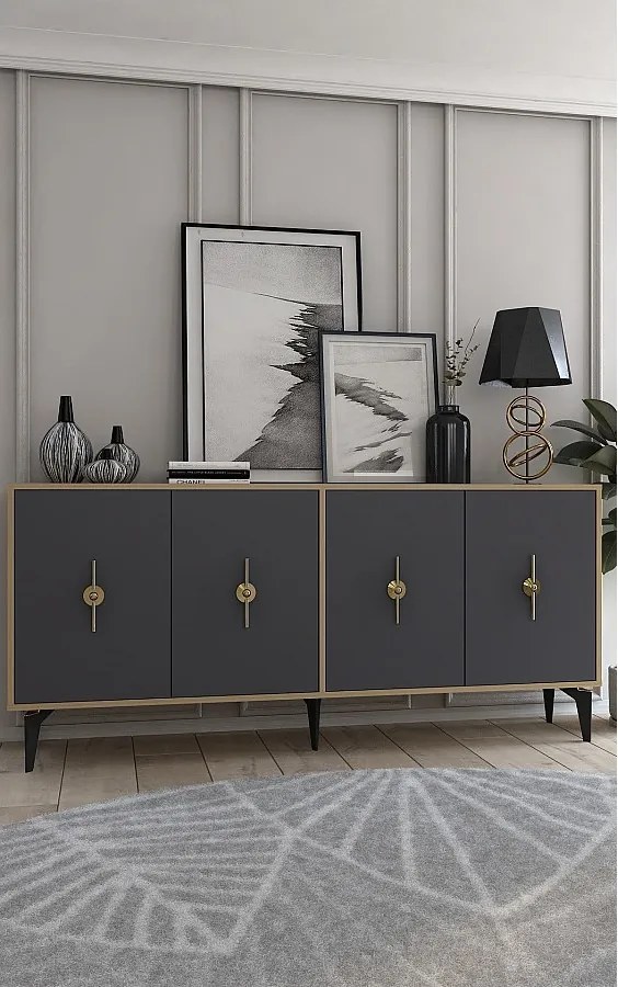 Komoda – 180 cm x 82,6 cm x 35 cm – Dąb szafirowy i antracyt – Płyta wiórowa pokryta melaminą