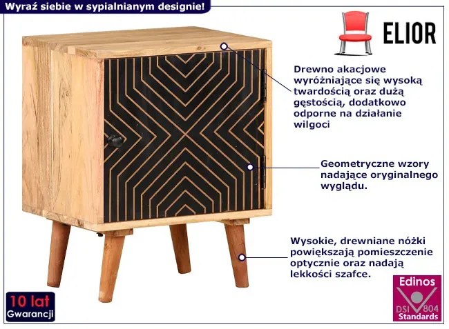 Drewniana szafka nocna z czarnym frontem - Pego