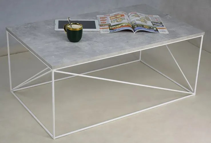 Prostokątna ława do salonu biały + beton R0-H61