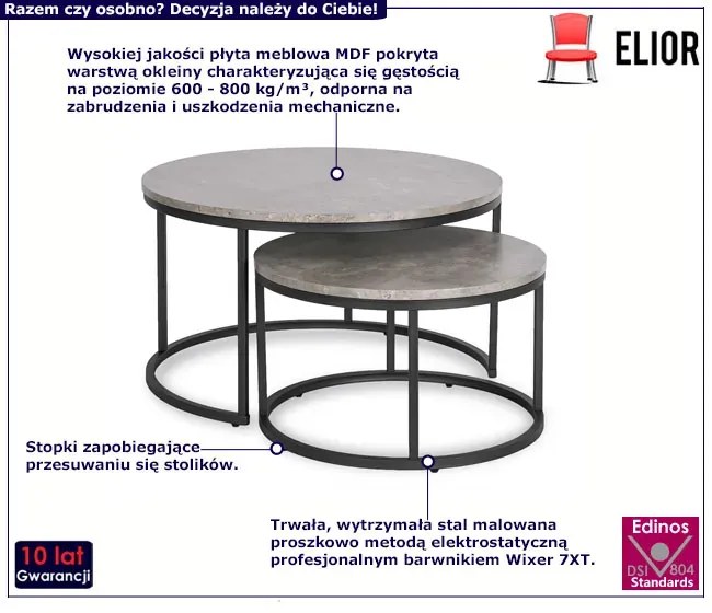 Komplet industrialnych stolików kawowych beton S4-M95
