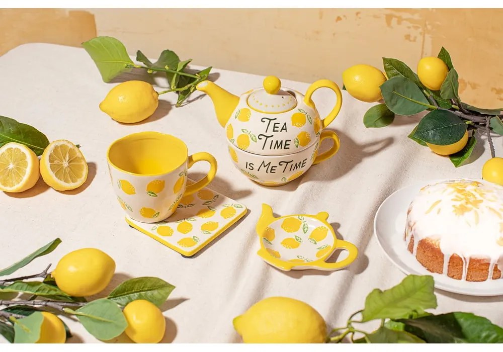 Żółto-białe ceramiczne podkładki zestaw 4 szt. Lemon – Sass & Belle