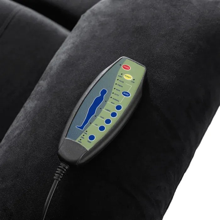 Fotel Masujący ARON Elektryczny Rozkładany z Podnóżkiem Czarny Welurowy Loft
