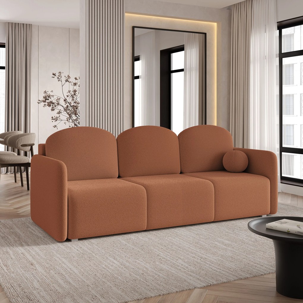 Masseno Sofa SUVI III z funkcją spania i pojemnikiem na pościel, Rozkładana sofa - Miedziany, QUELLE 54
