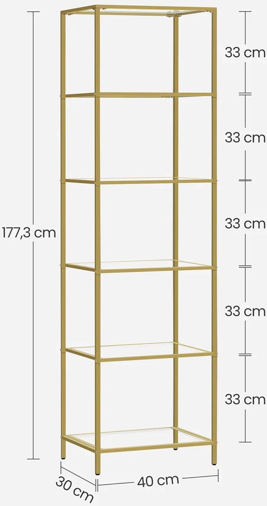 Złoty Szklany Regał 6 Półek Glamour A0-Z77