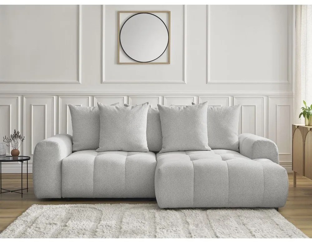 Jasnoszary rozkładany/ze schowkiem narożnik z tkaniny szenilowej (prawostronny/z szezlongiem) Roxelane – Bobochic Paris