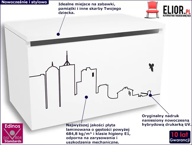 Biała skrzynia na zabawki mat W6-D97